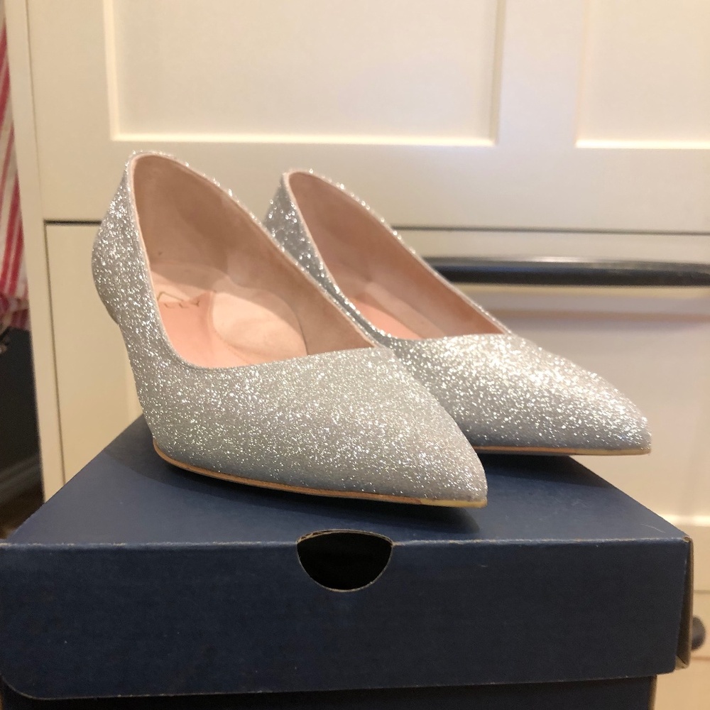 Ally silver sparkle kitten heel pumps
